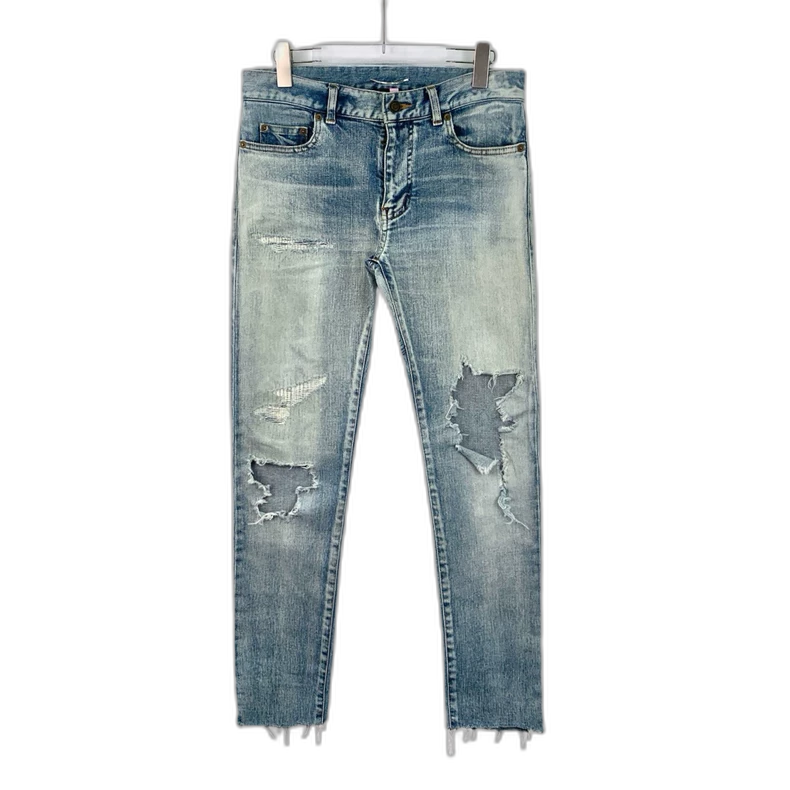 Saint Laurent Blue Distressed Cotton Denim Pants