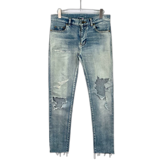 Saint Laurent Blue Distressed Cotton Denim Pants