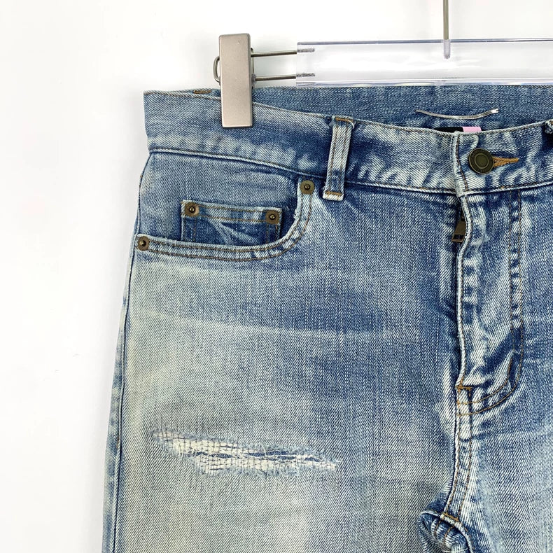 Saint Laurent Blue Distressed Cotton Denim Pants