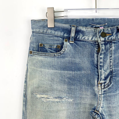 Saint Laurent Blue Distressed Cotton Denim Pants