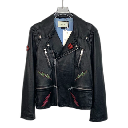 Gucci Black Leather Biker Jacket with Beads