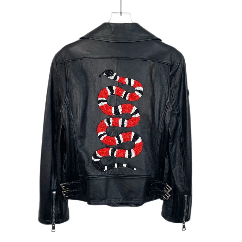 Gucci Black Leather Biker Jacket with Beads