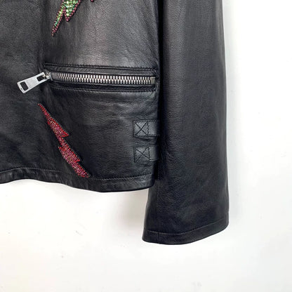 Gucci Black Leather Biker Jacket with Beads