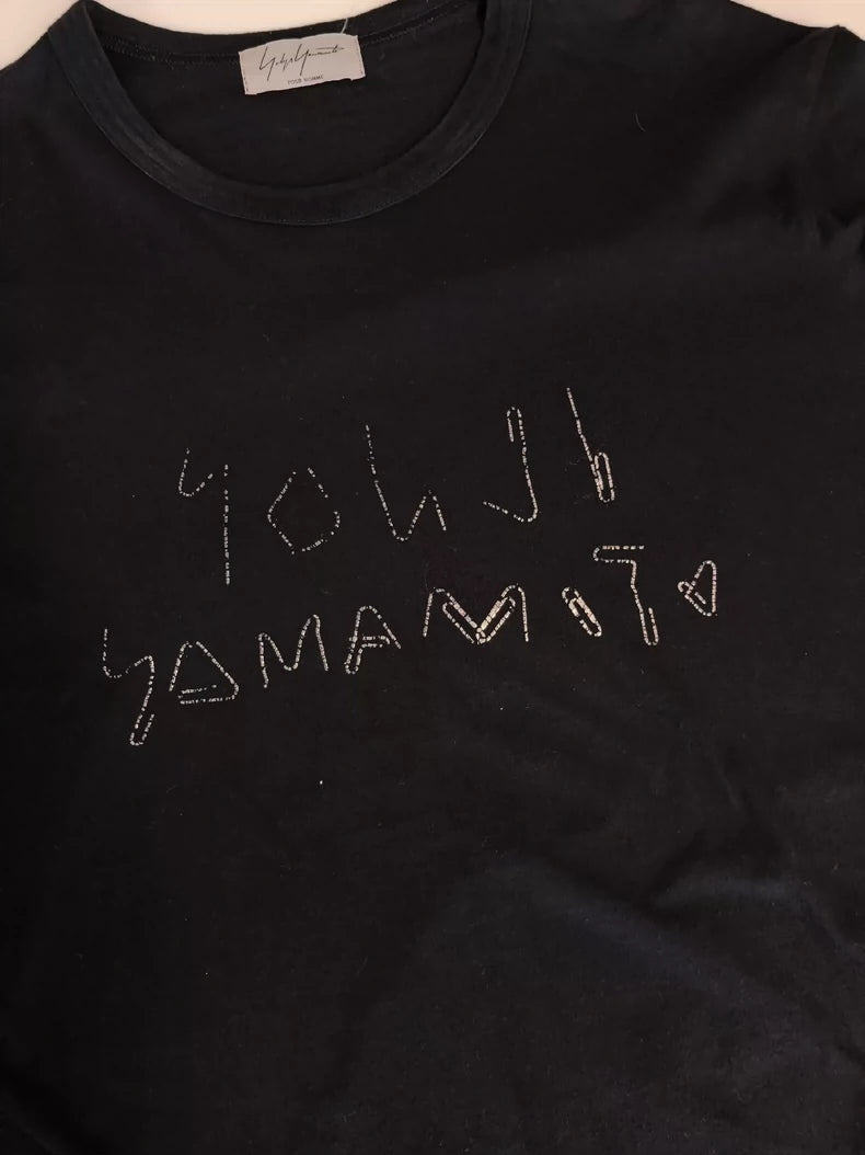 Yohji Yamamoto Black T-Shirt with Silver Print