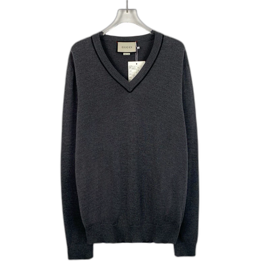 Gucci Dark Grey Wool V-Neck Sweater