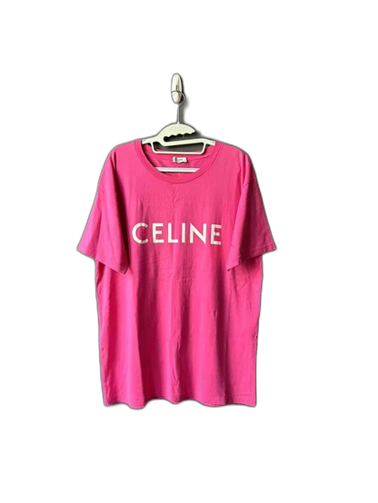 Celine Pink Logo Short Sleeve T-Shirt