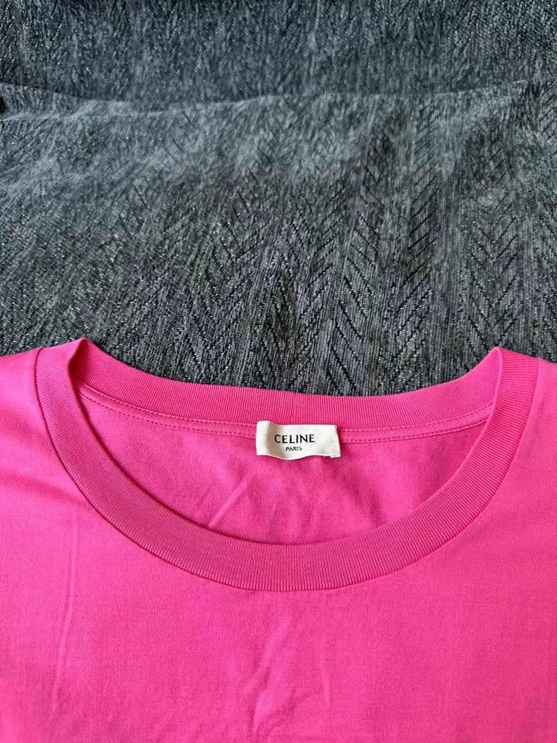 Celine Pink Logo Short Sleeve T-Shirt