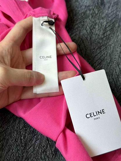 Celine Pink Logo Short Sleeve T-Shirt