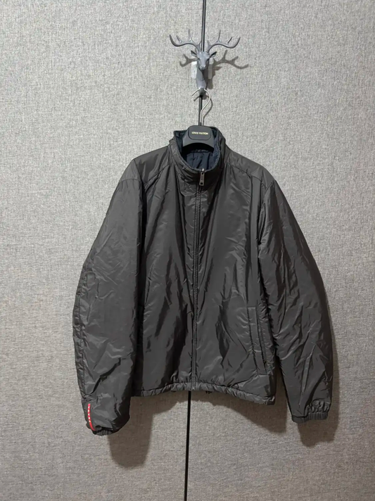 Prada Embroidered Logo Navy Down Jacket