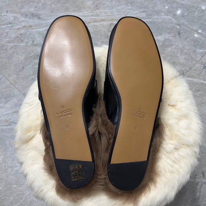 Gucci Princetown Black Fur Slide Slippers for Men 0079