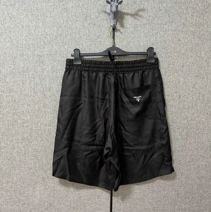 Prada Black Silk Logo Print Men's Shorts