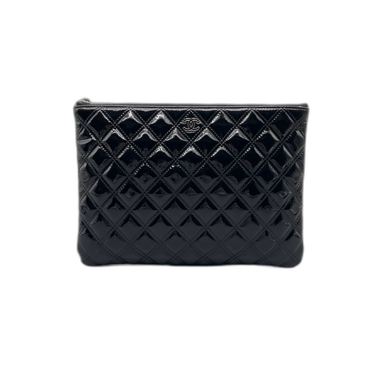 Chanel Patent Leather Quilted Clutch Purse