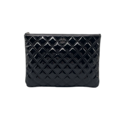 Chanel Patent Leather Quilted Clutch Purse