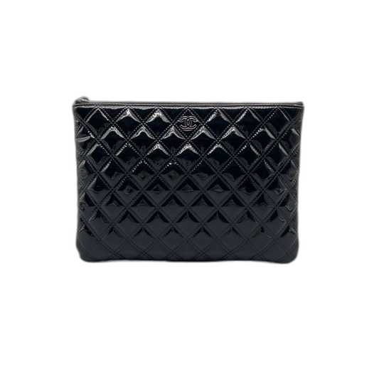 Chanel Patent Leather Quilted Clutch Purse