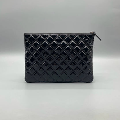 Chanel Patent Leather Quilted Clutch Purse
