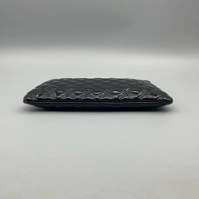 Chanel Patent Leather Quilted Clutch Purse