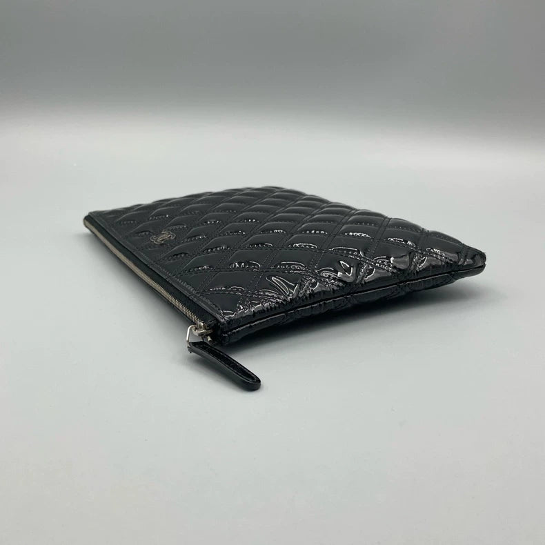 Chanel Patent Leather Quilted Clutch Purse
