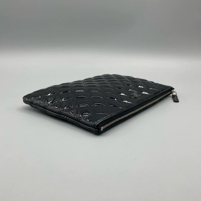 Chanel Patent Leather Quilted Clutch Purse