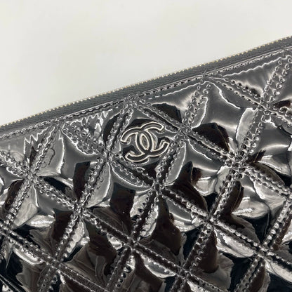 Chanel Patent Leather Quilted Clutch Purse