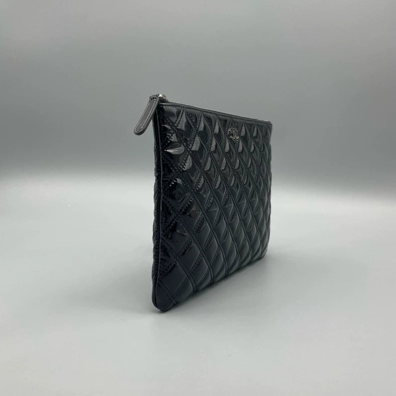 Chanel Patent Leather Quilted Clutch Purse