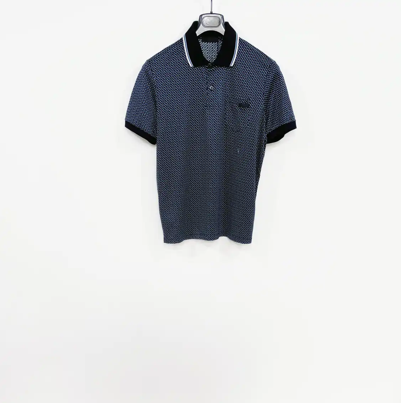 Prada Men's Navy Cotton Checkered Polo Shirt