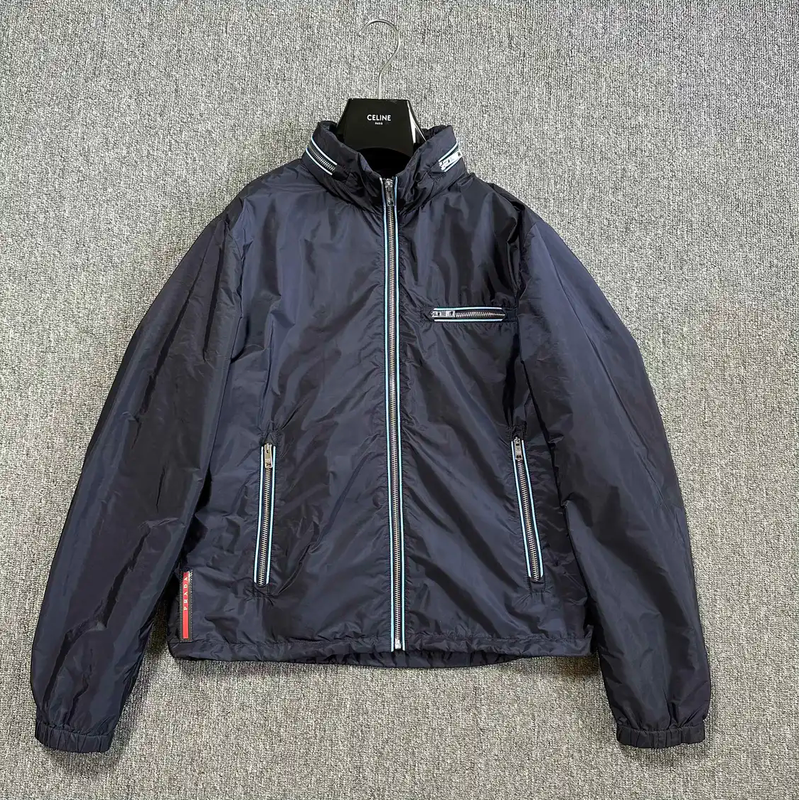 Prada Men's XL Navy Jacket with Hood