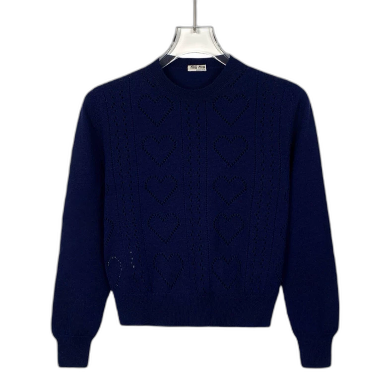 Dark Blue Heart Pattern Knitted Sweater