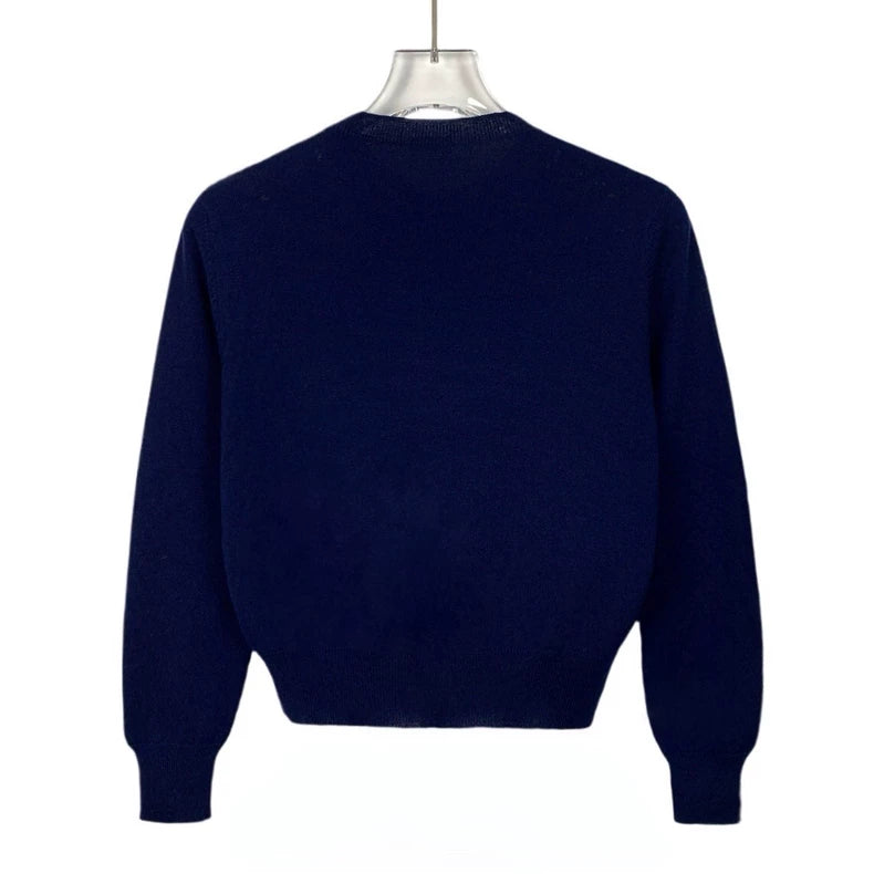 Dark Blue Heart Pattern Knitted Sweater