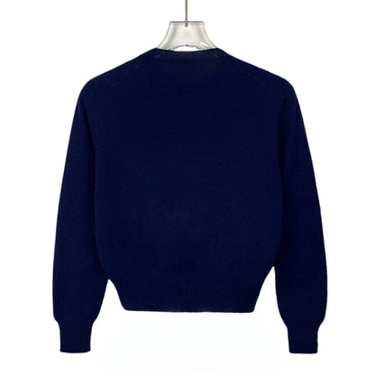 Dark Blue Heart Pattern Knitted Sweater