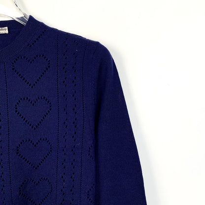 Dark Blue Heart Pattern Knitted Sweater
