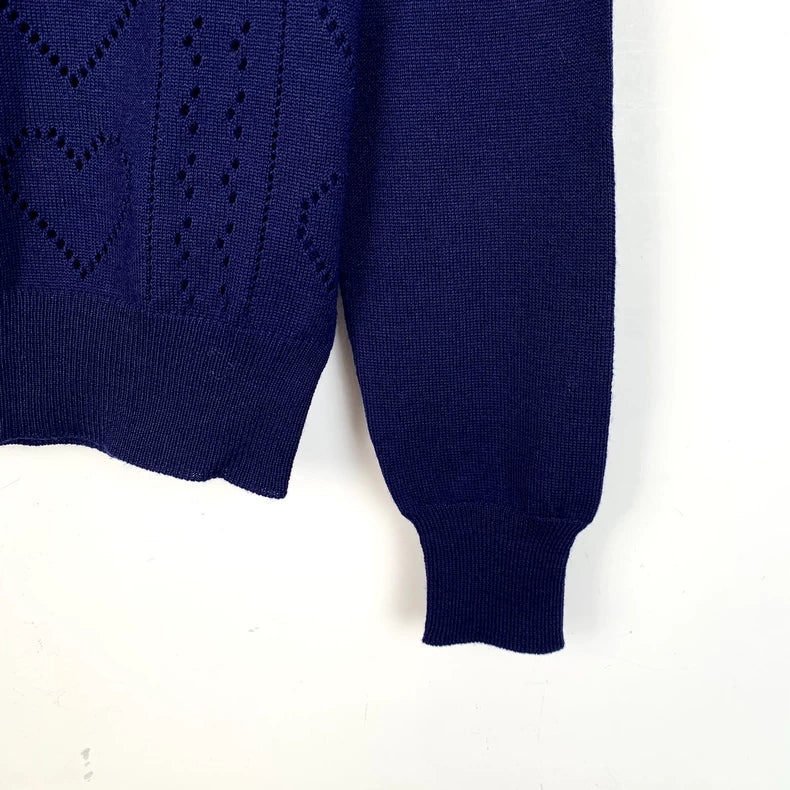 Dark Blue Heart Pattern Knitted Sweater