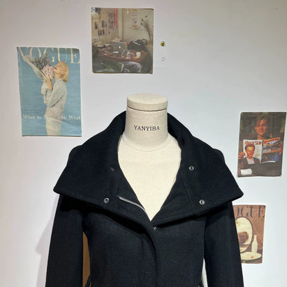 Vintage French Style Black Wool Coat