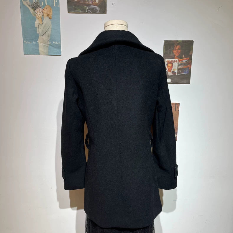 Vintage French Style Black Wool Coat