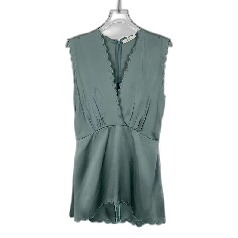 Celine Green V-Neck Sleeveless Dress