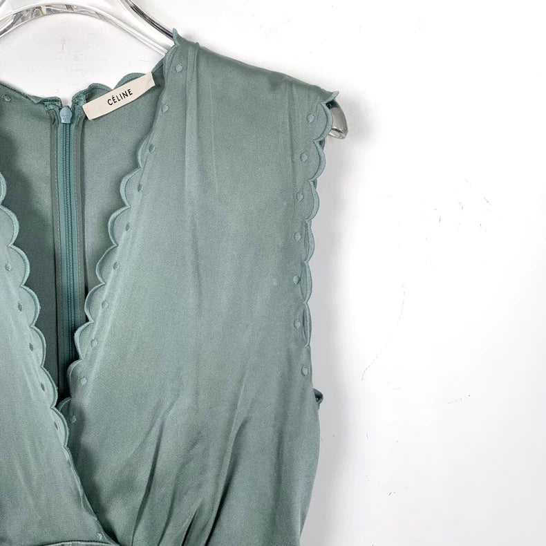 Celine Green V-Neck Sleeveless Dress