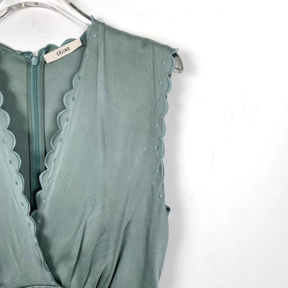 Celine Green V-Neck Sleeveless Dress