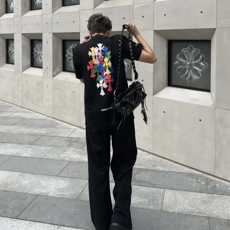 Chrome Hearts Black Cotton T-Shirt with Floral Design 0089