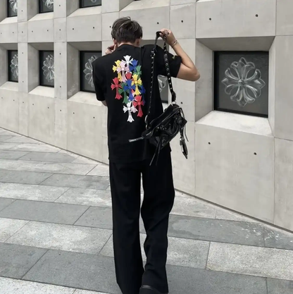 Chrome Hearts Black Cotton T-Shirt with Floral Design 0089