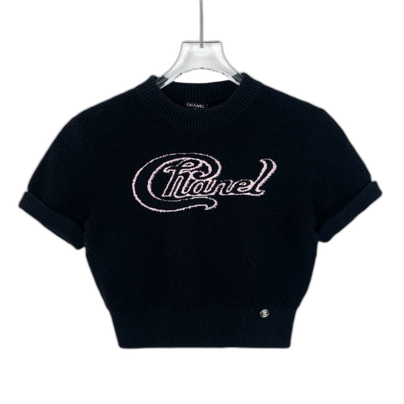 Chanel Black Logo Embroidered Knit Top