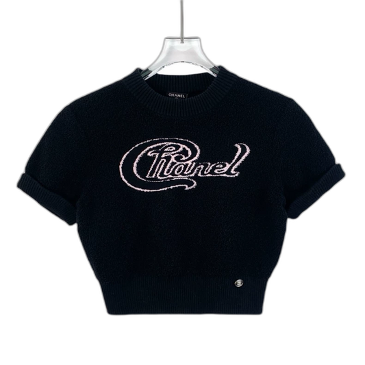 Chanel Black Logo Embroidered Knit Top