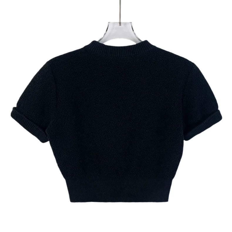 Chanel Black Logo Embroidered Knit Top