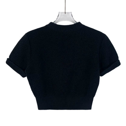 Chanel Black Logo Embroidered Knit Top