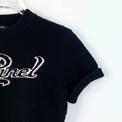 Chanel Black Logo Embroidered Knit Top