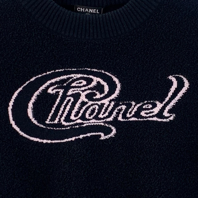 Chanel Black Logo Embroidered Knit Top