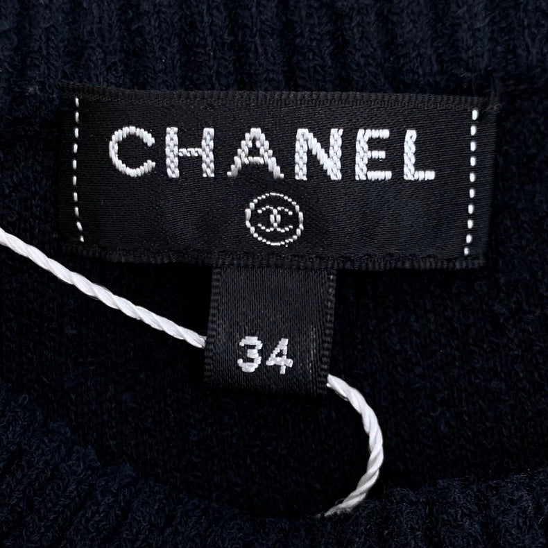 Chanel Black Logo Embroidered Knit Top
