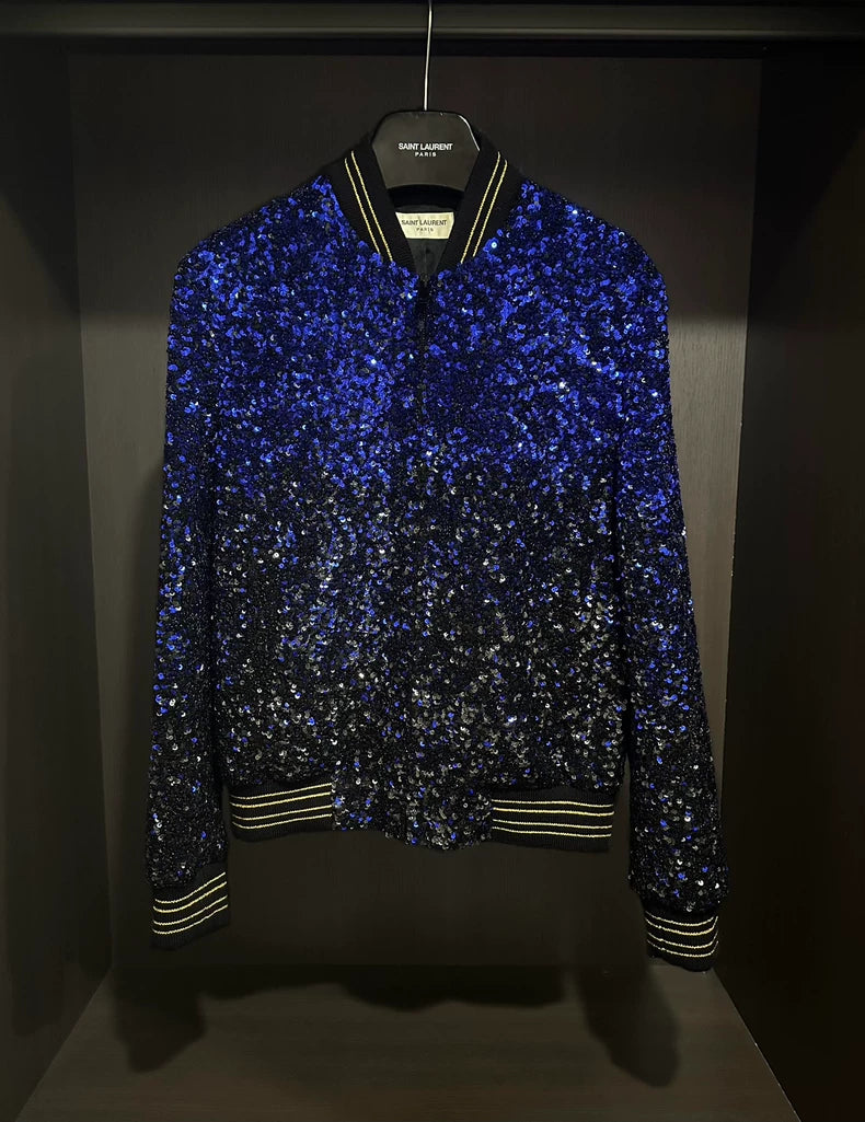 Saint Laurent Blue Black Sequin Jacket
