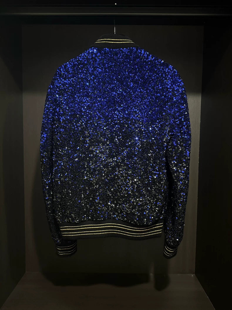 Saint Laurent Blue Black Sequin Jacket