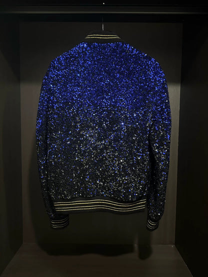 Saint Laurent Blue Black Sequin Jacket