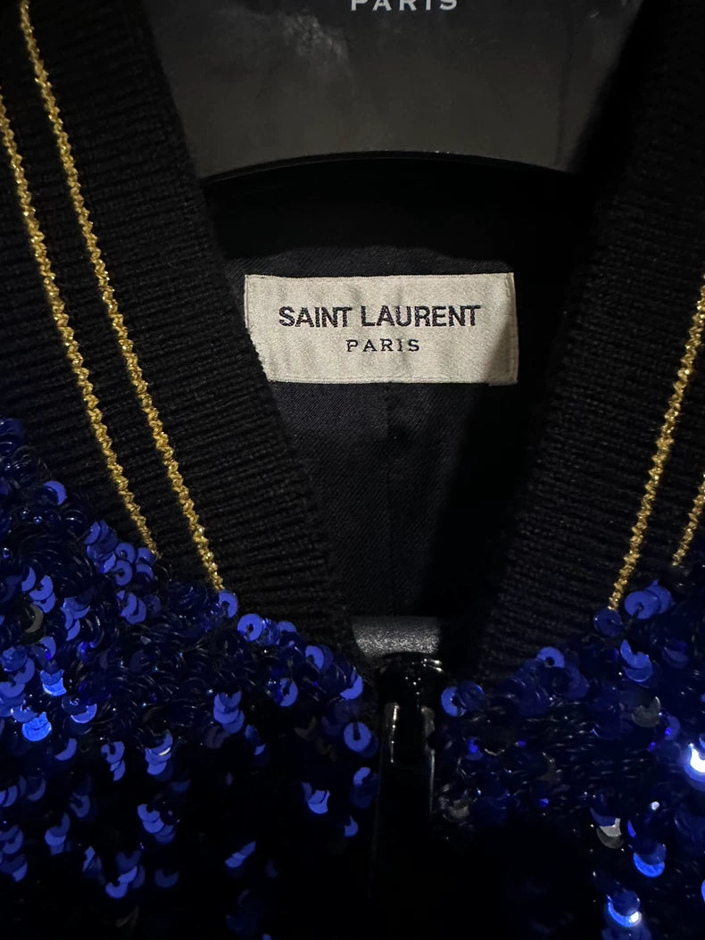 Saint Laurent Blue Black Sequin Jacket