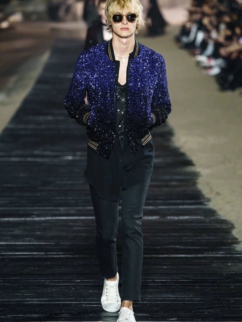 Saint Laurent Blue Black Sequin Jacket